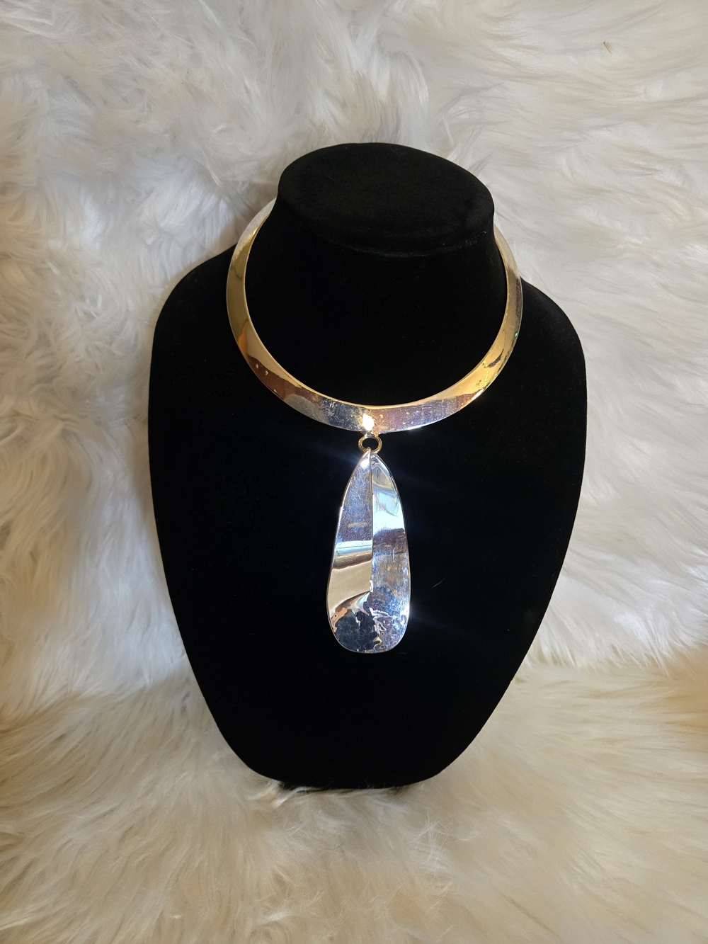 Chico's Silver Collar Necklace with Silver Teardrop